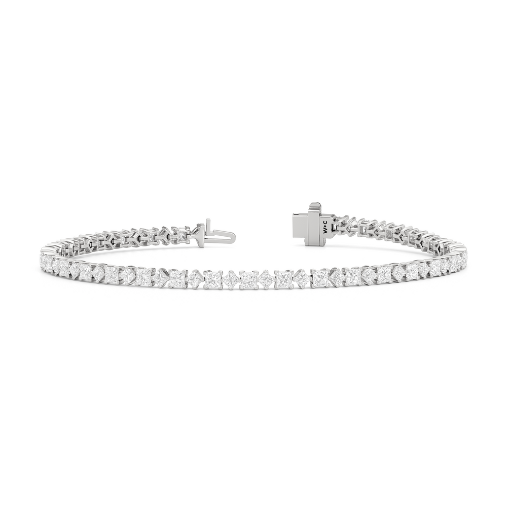 Alternating Princess Tennis Bracelet with 4 3/4 Cut Diamond in 14KT White Gold view 2
