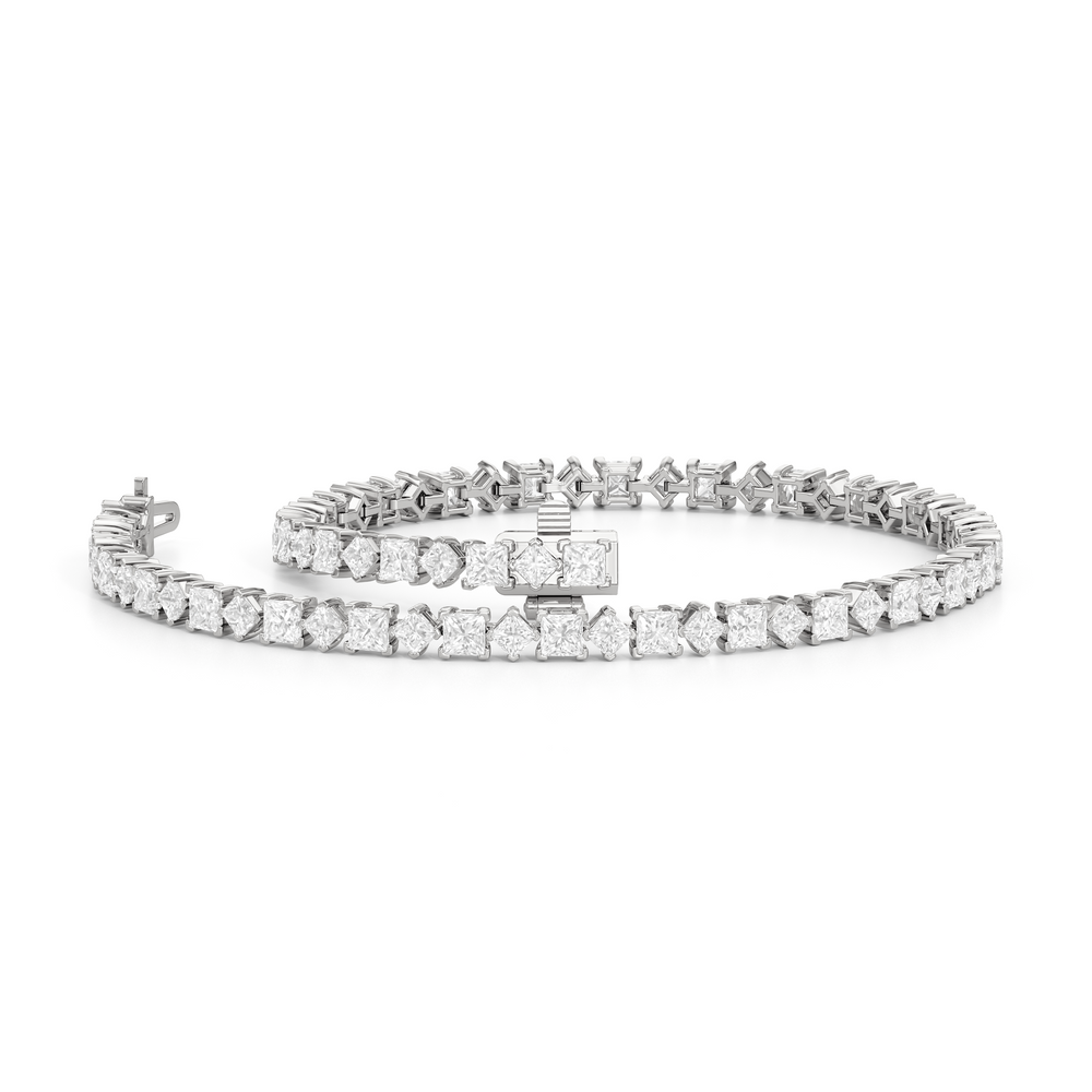 Alternating Princess Tennis Bracelet with 4 3/4 Cut Diamond in 14KT White Gold view 3

