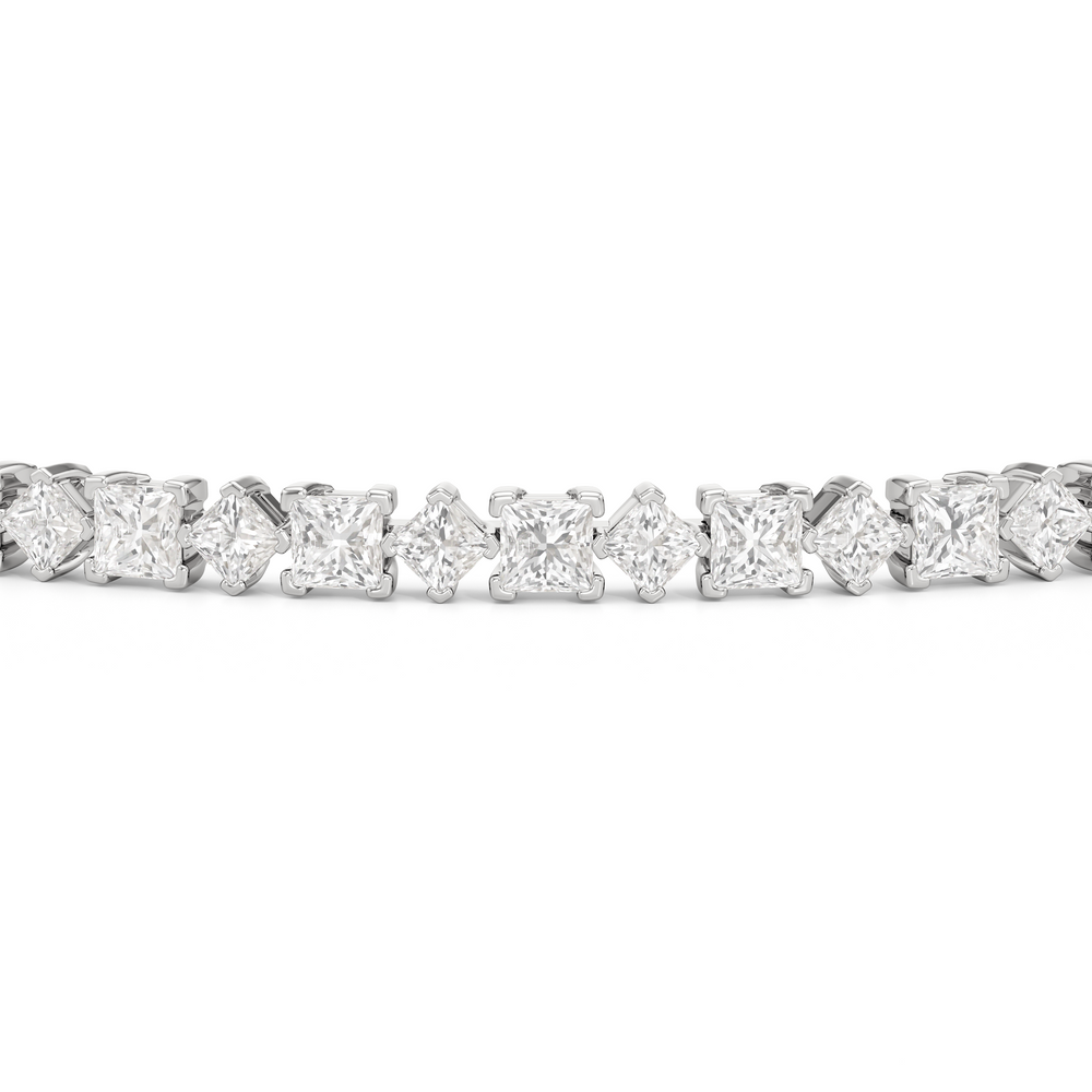 Alternating Princess Tennis Bracelet with 4 3/4 Cut Diamond in 14KT White Gold view 6
