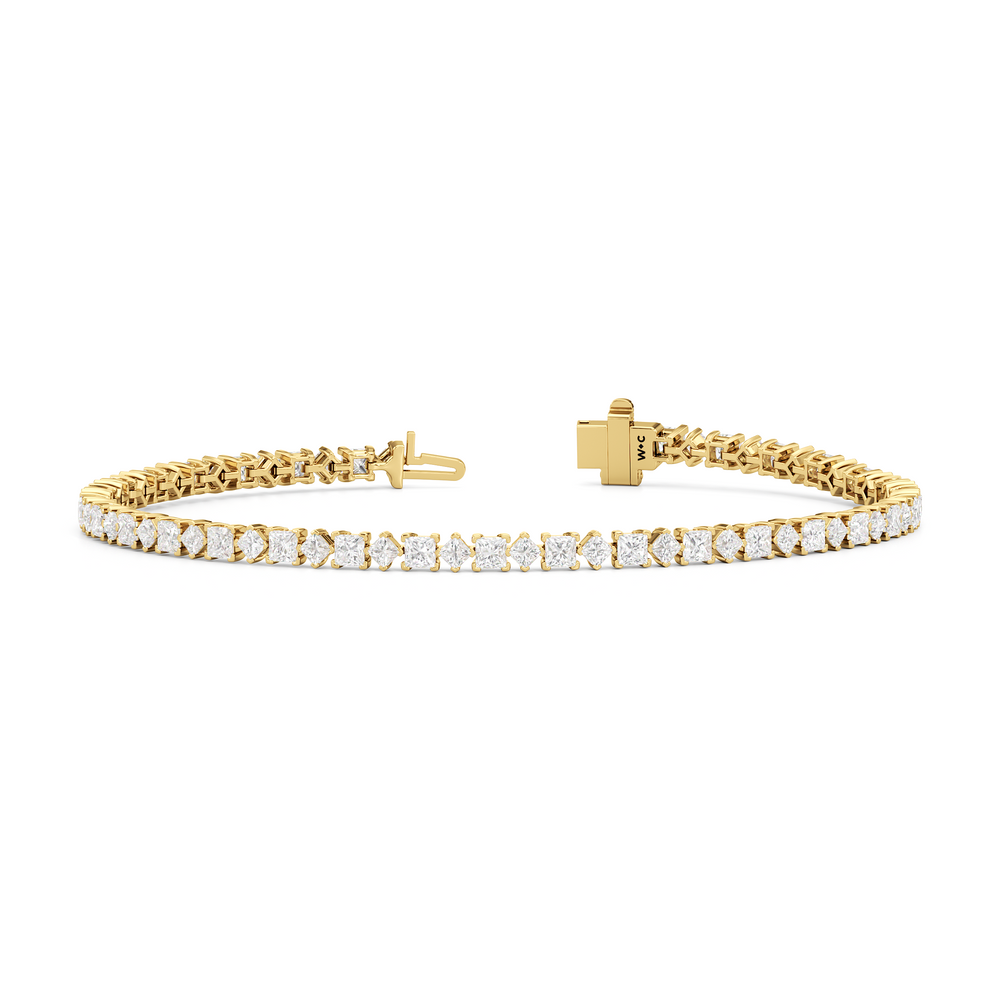 Alternating Princess Tennis Bracelet with 4 3/4 Cut Diamond in 14KT Yellow Gold view 2
