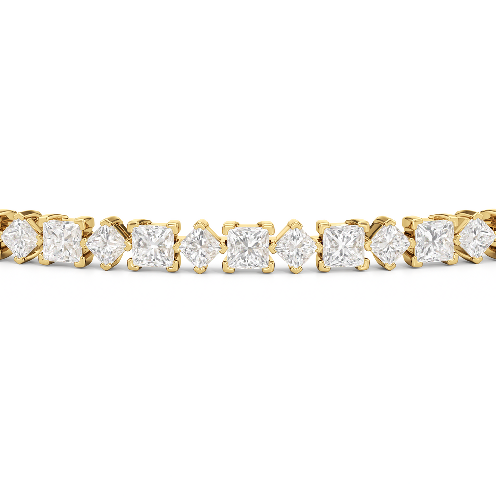 Alternating Princess Tennis Bracelet with 4 3/4 Cut Diamond in 14KT Yellow Gold view 6
