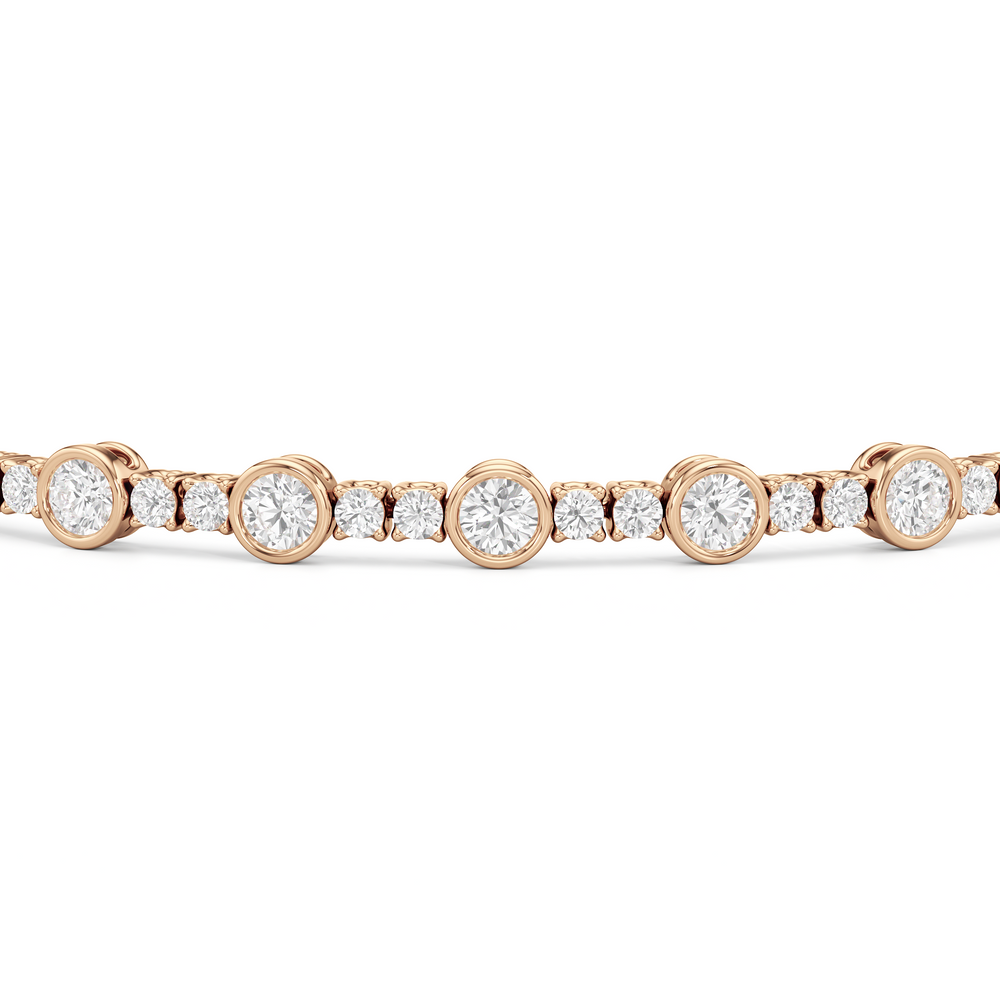 Stationed Round Bezel Set Tennis Bracelet with 3 Cut Diamond in 14KT Rose Gold view 6
