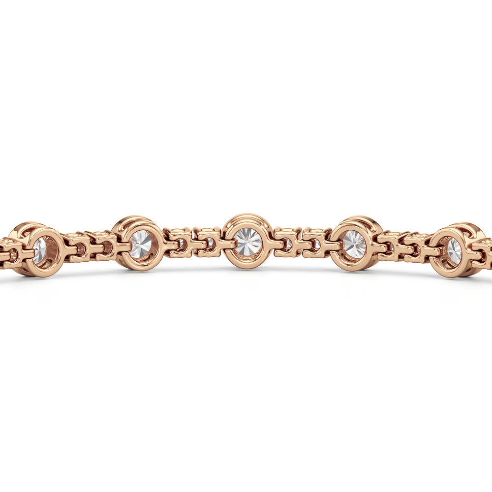 Stationed Round Bezel Set Tennis Bracelet with 3 Cut Diamond in 14KT Rose Gold view 8
