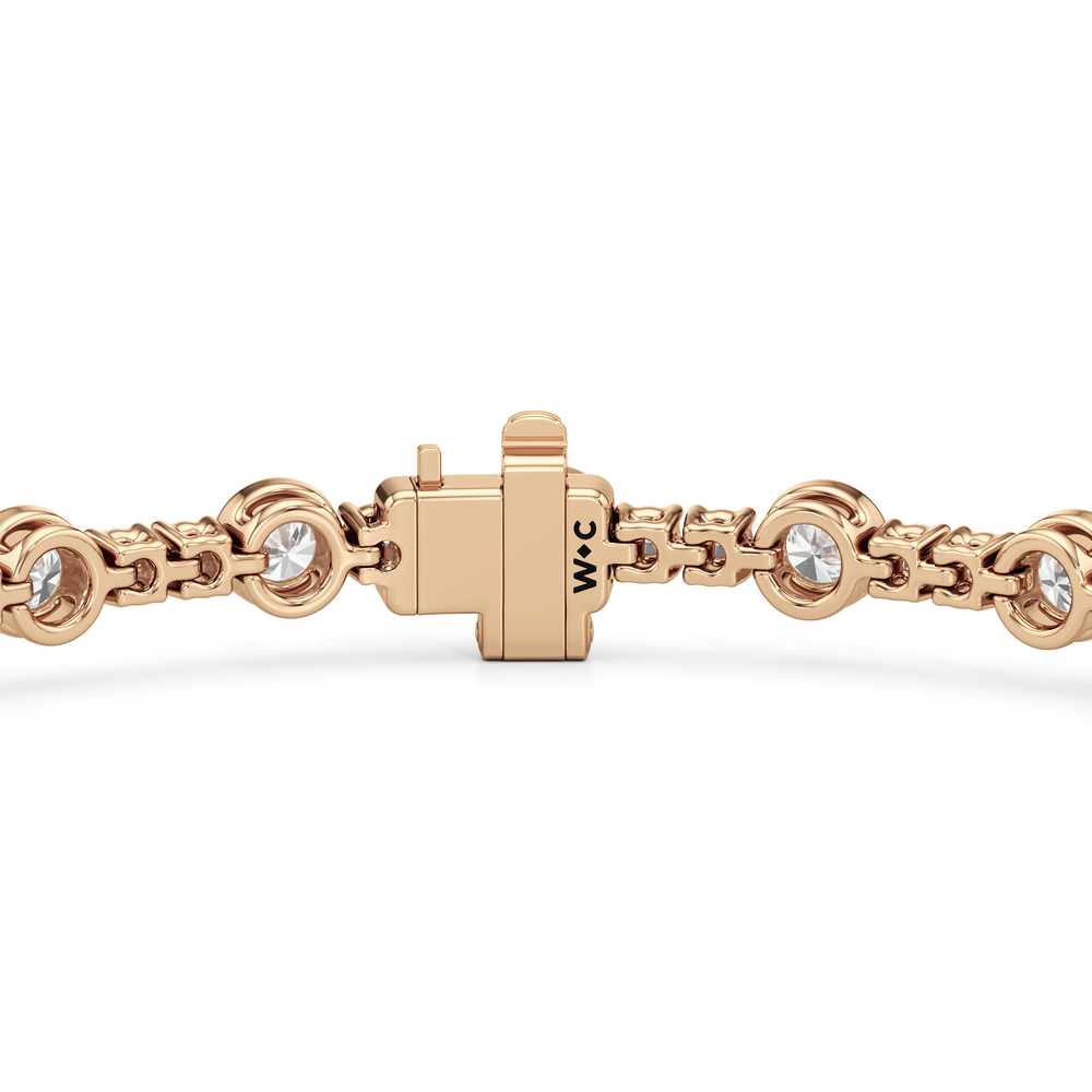 Stationed Round Bezel Set Tennis Bracelet with 3 Cut Diamond in 14KT Rose Gold view 7
