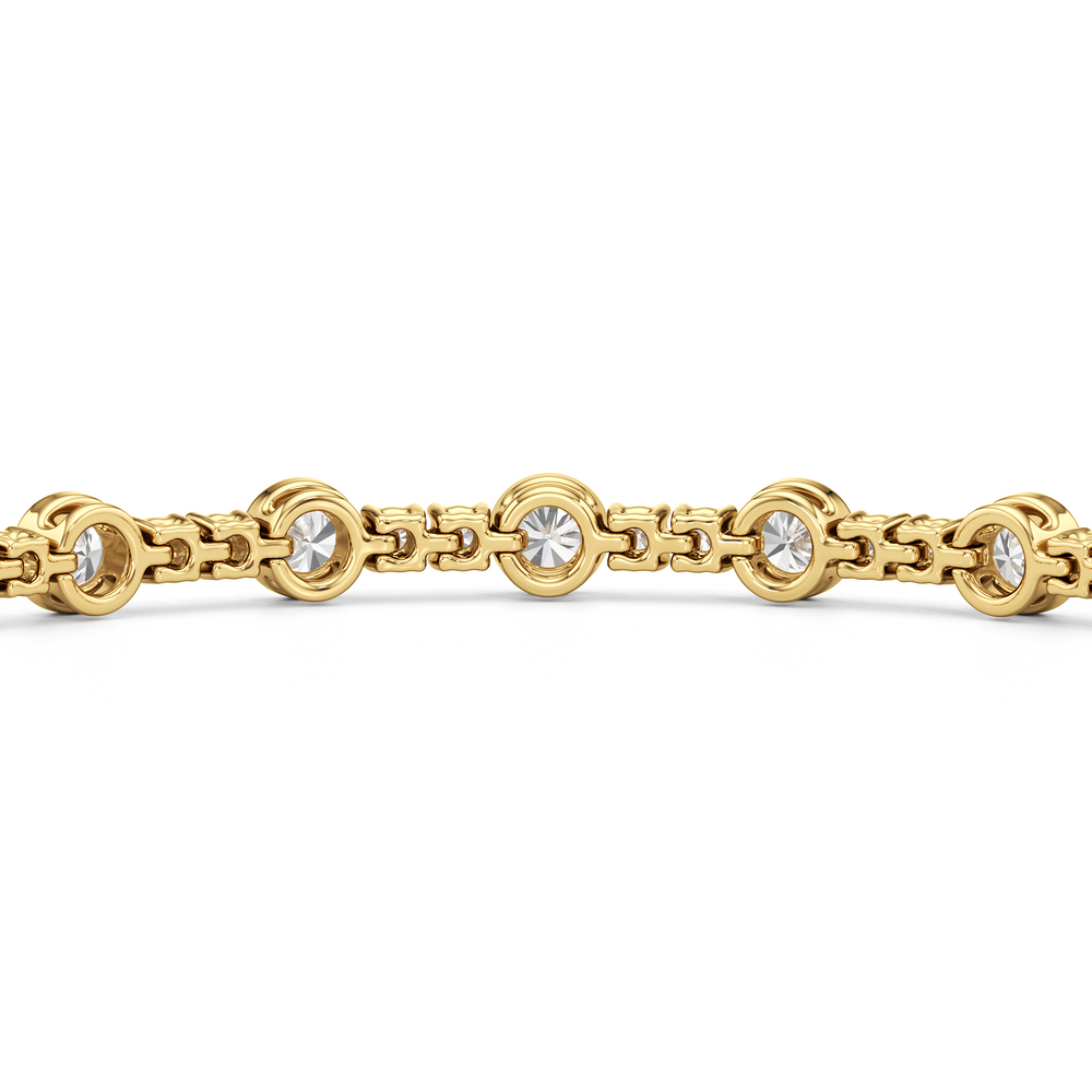 Stationed Round Bezel Set Tennis Bracelet with 3 Cut Diamond in 14KT Yellow Gold view 8
