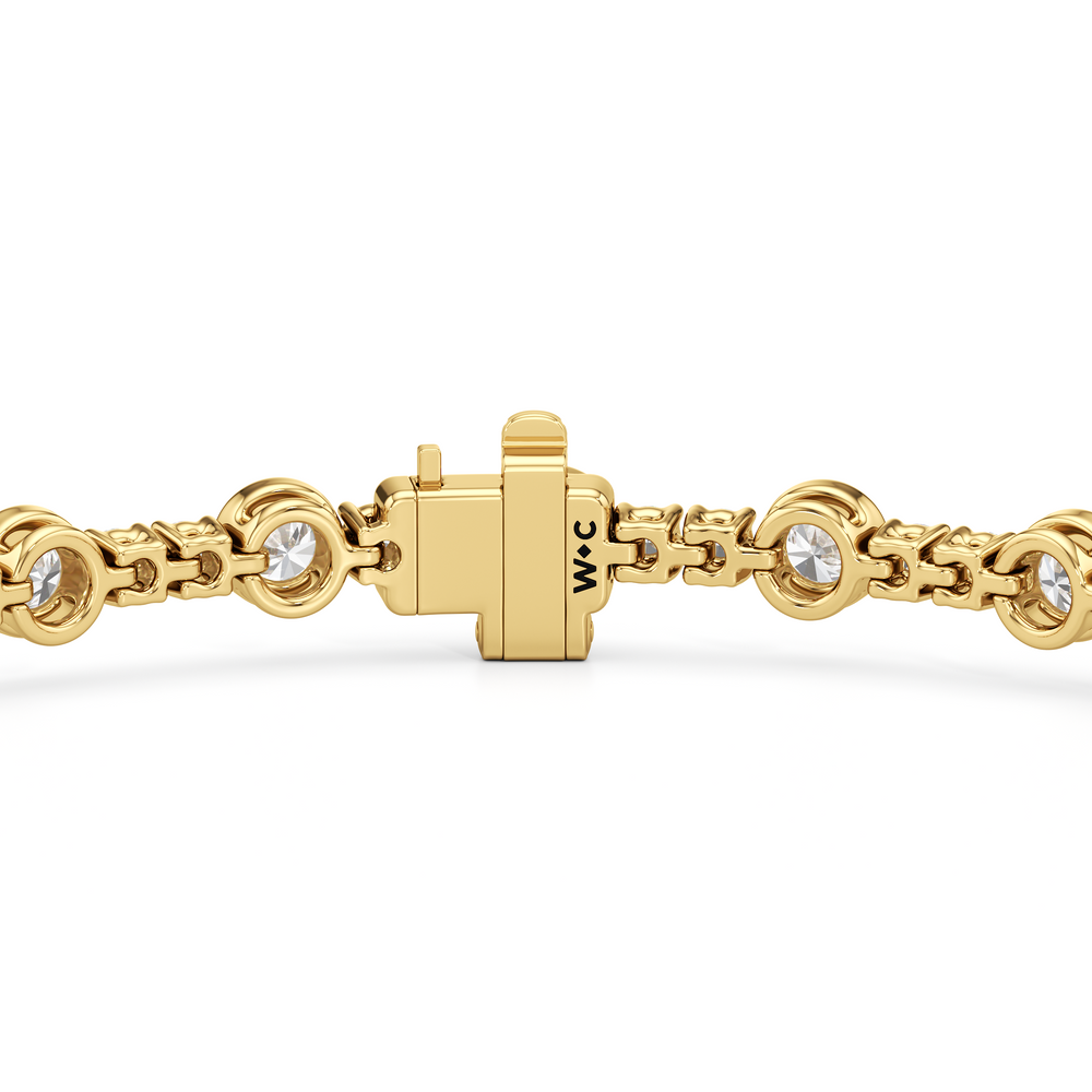Stationed Round Bezel Set Tennis Bracelet with 3 Cut Diamond in 14KT Yellow Gold view 7
