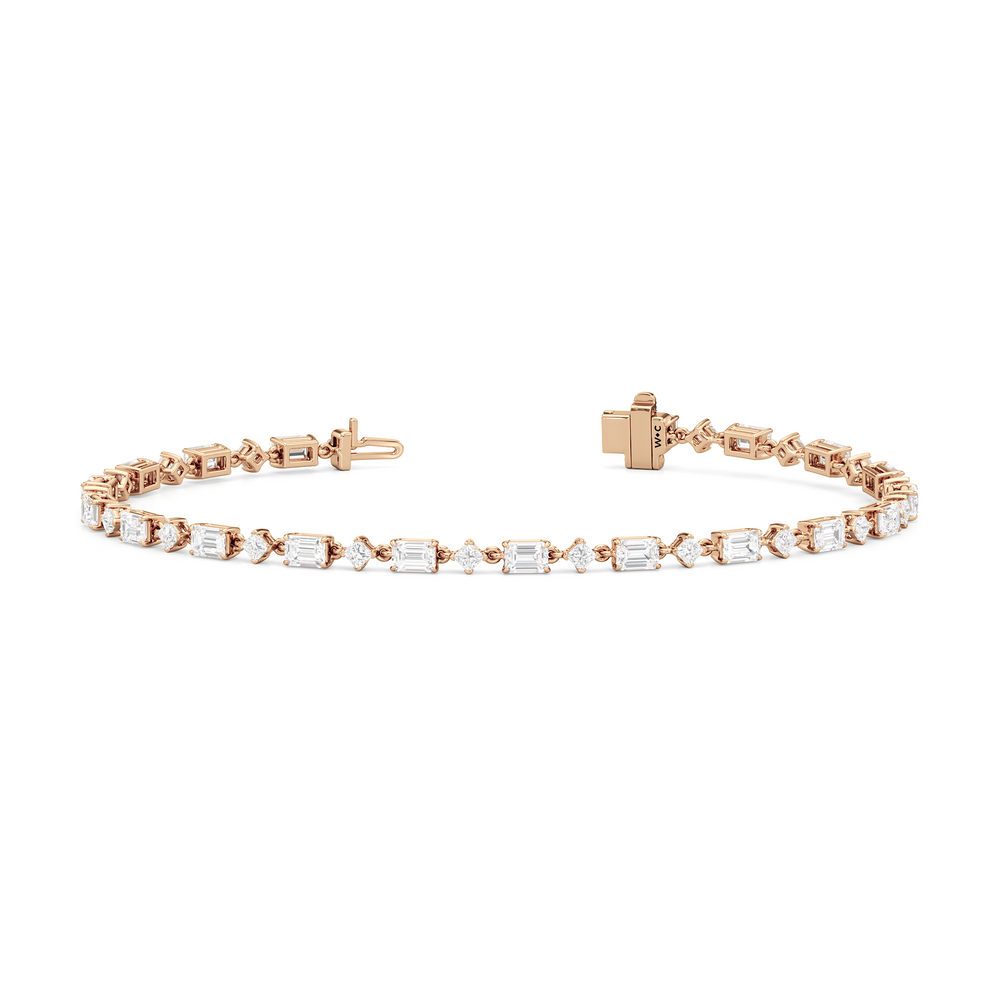 Alternating Emerald and Princess Tennis Bracelet with 4 1/2 Cut Diamond in 14KT Rose Gold view 2
