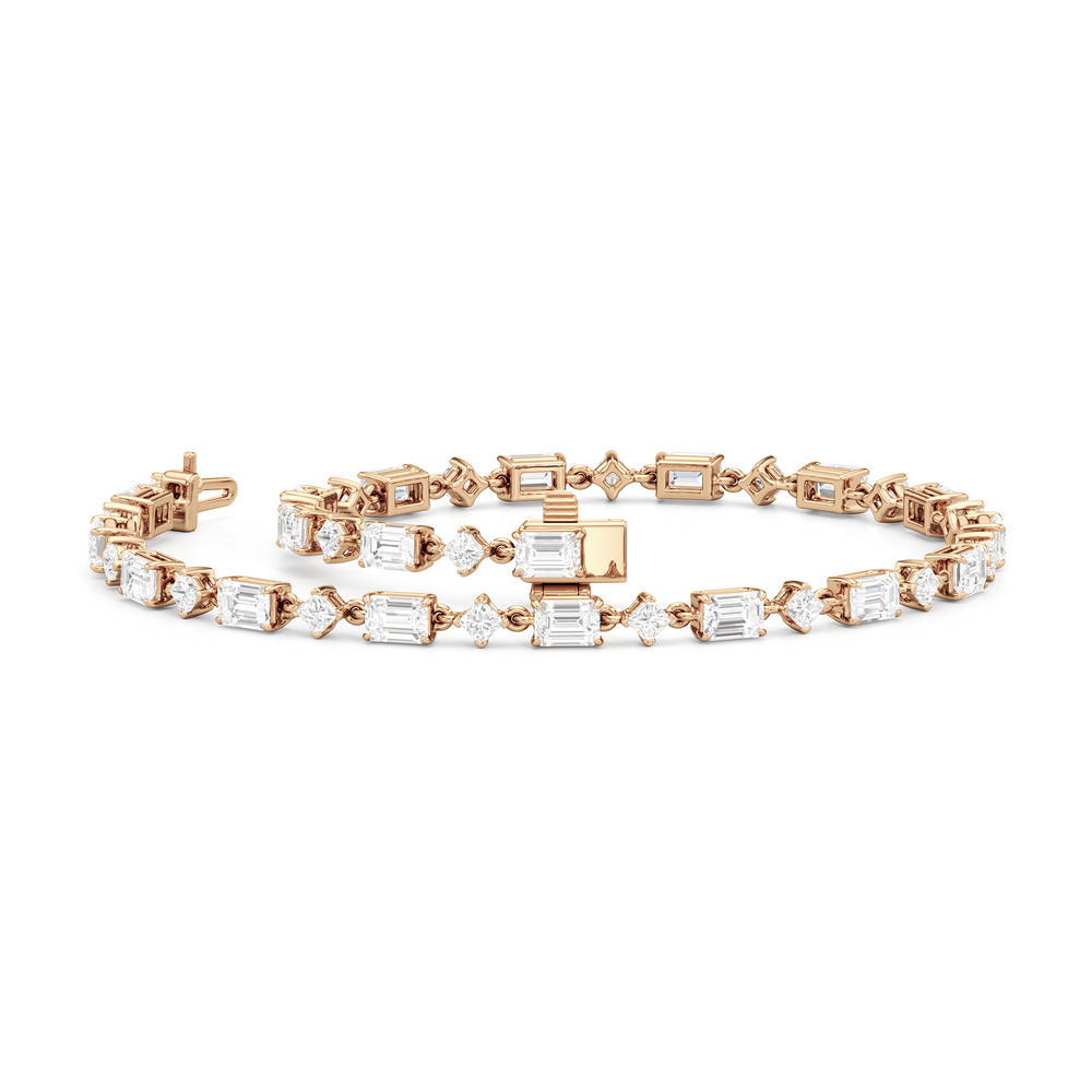 Alternating Emerald and Princess Tennis Bracelet with 4 1/2 Cut Diamond in 14KT Rose Gold view 3

