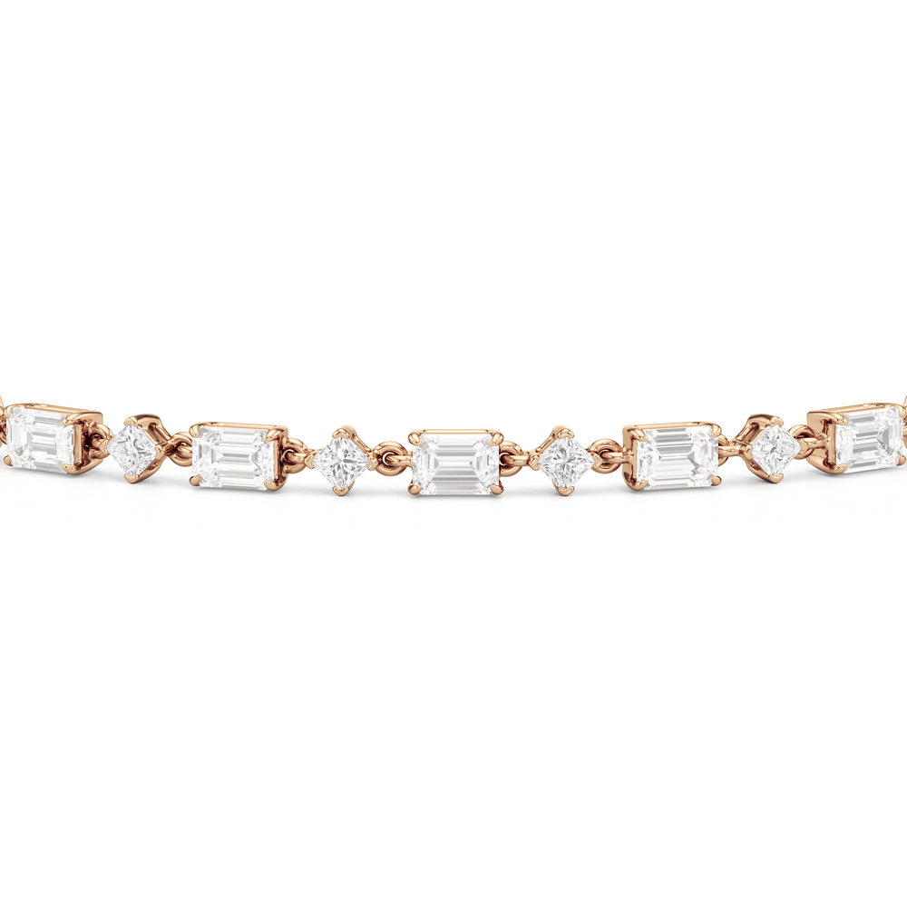 Alternating Emerald and Princess Tennis Bracelet with 4 1/2 Cut Diamond in 14KT Rose Gold view 6
