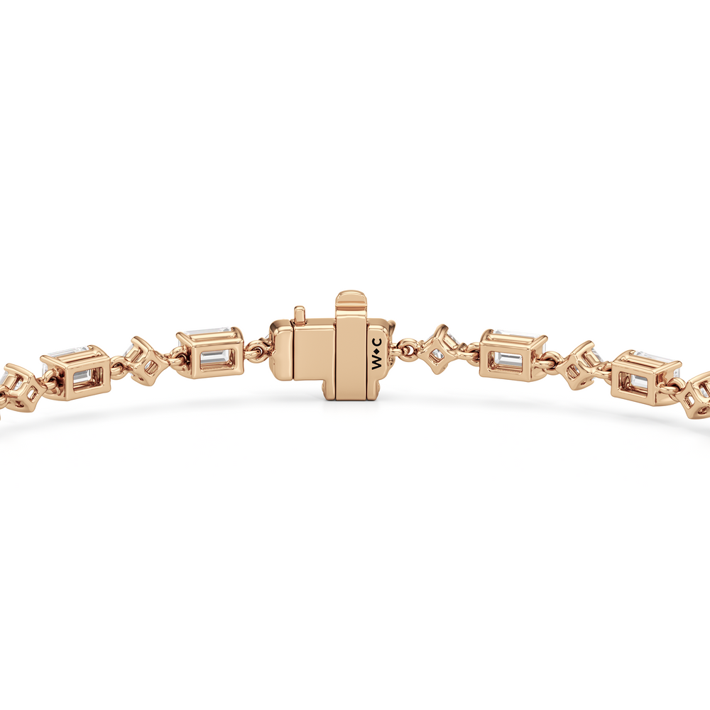 Alternating Emerald and Princess Tennis Bracelet with 4 1/2 Cut Diamond in 14KT Rose Gold view 7
