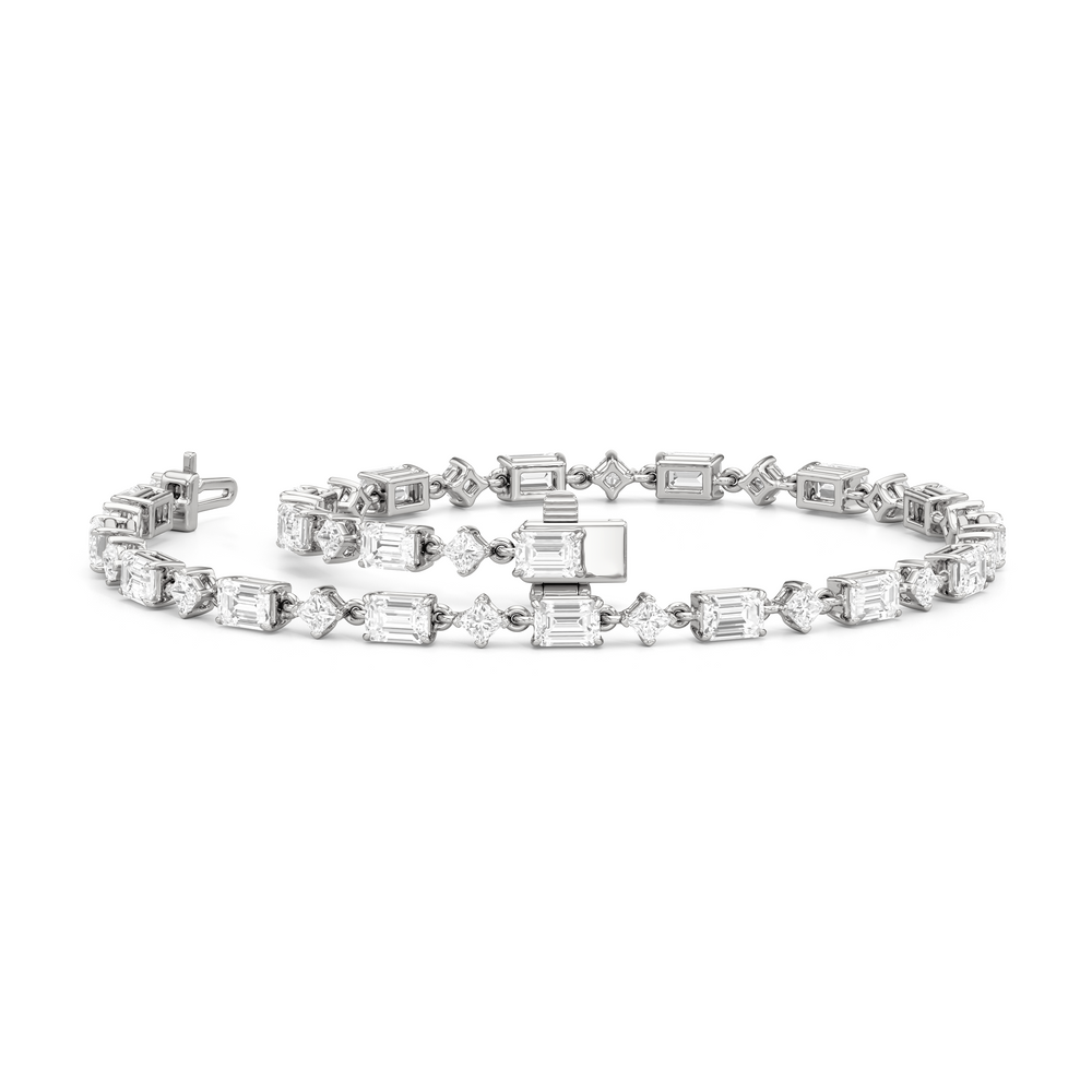 Alternating Emerald and Princess Tennis Bracelet with 4 1/2 Cut Diamond in 14KT White Gold view 3
