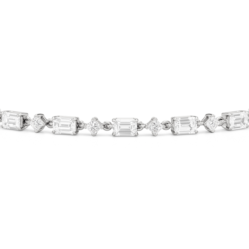 Alternating Emerald and Princess Tennis Bracelet with 4 1/2 Cut Diamond in 14KT White Gold view 6
