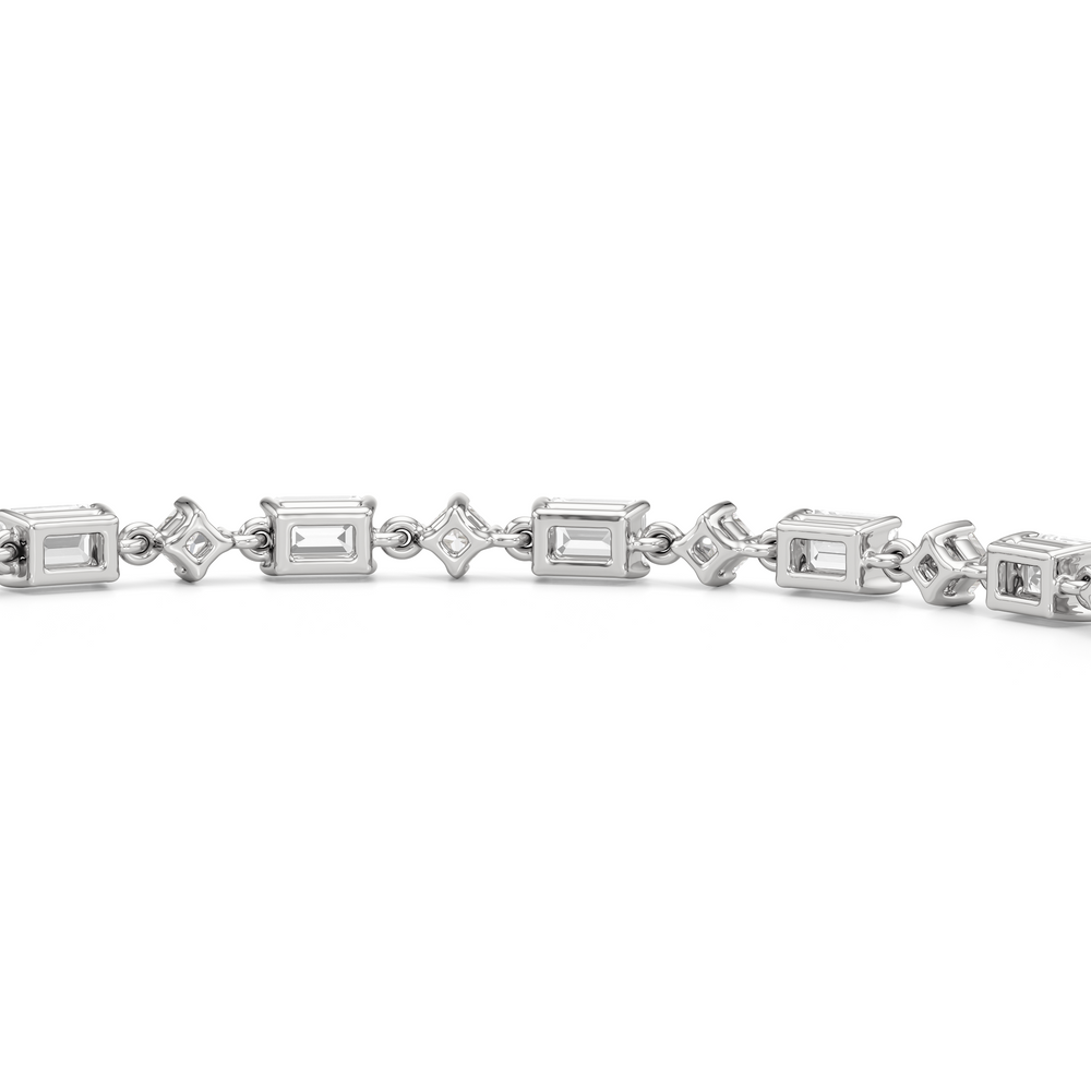 Alternating Emerald and Princess Tennis Bracelet with 4 1/2 Cut Diamond in 14KT White Gold view 8
