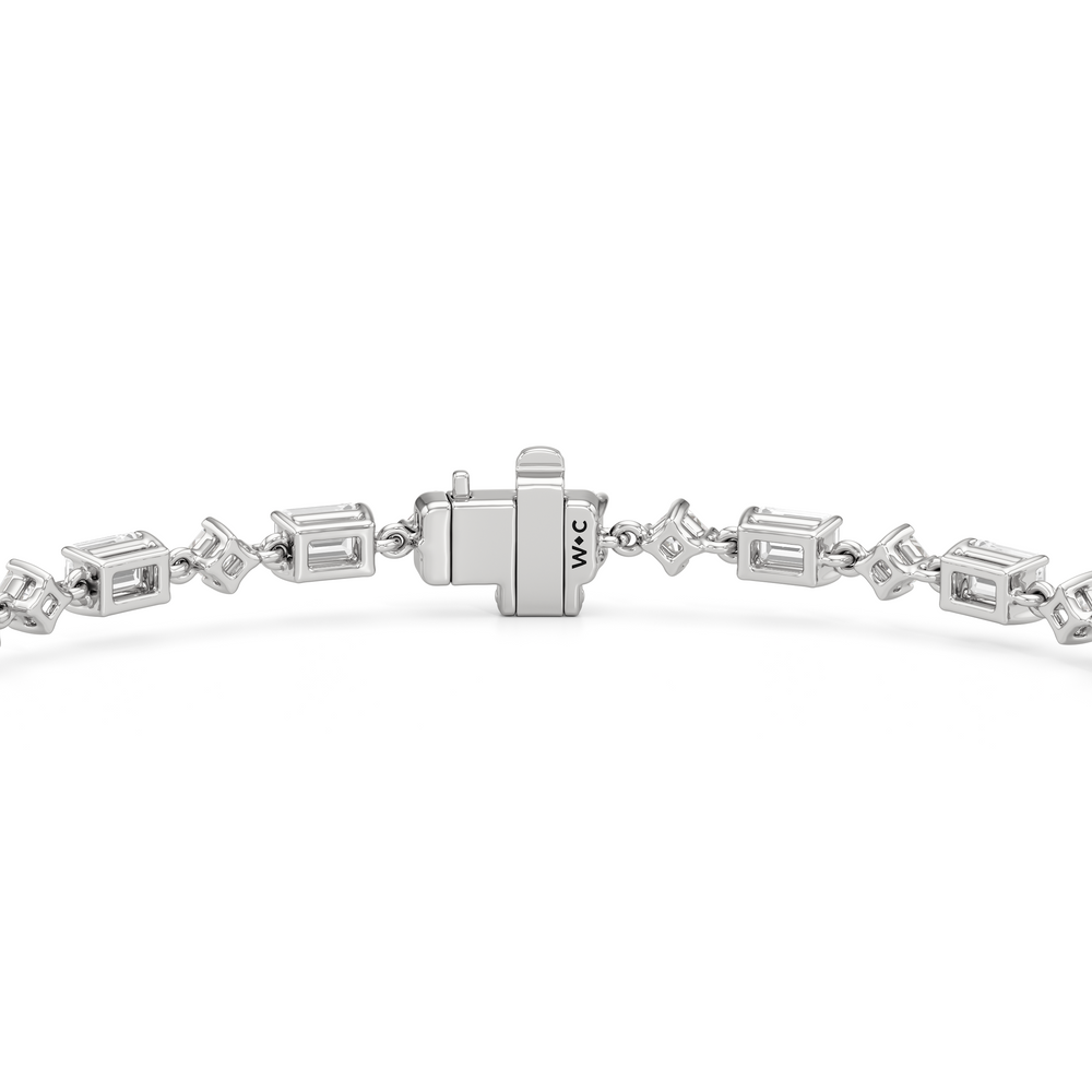 Alternating Emerald and Princess Tennis Bracelet with 4 1/2 Cut Diamond in 14KT White Gold view 7
