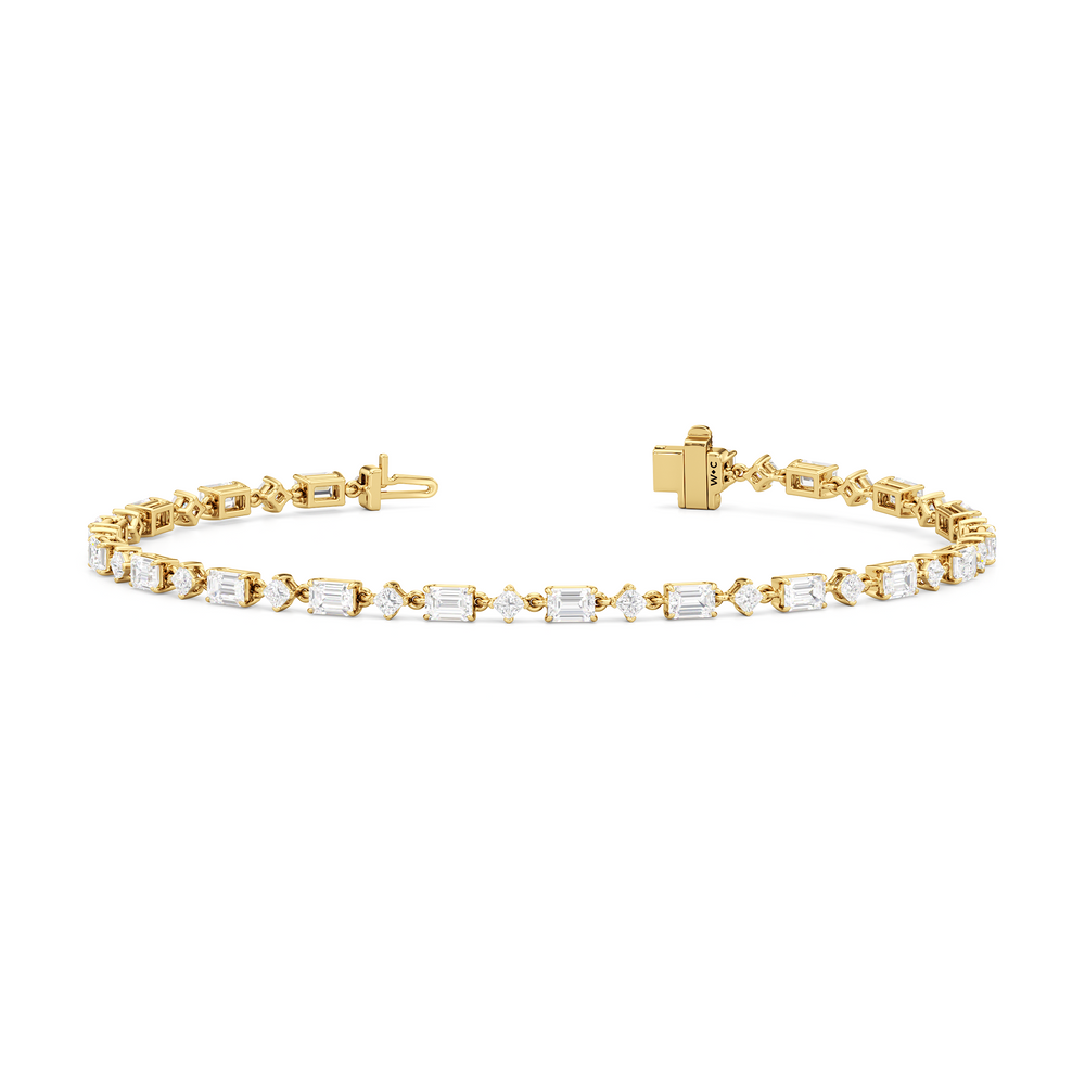 Alternating Emerald and Princess Tennis Bracelet with 4 1/2 Cut Diamond in 14KT Yellow Gold view 2
