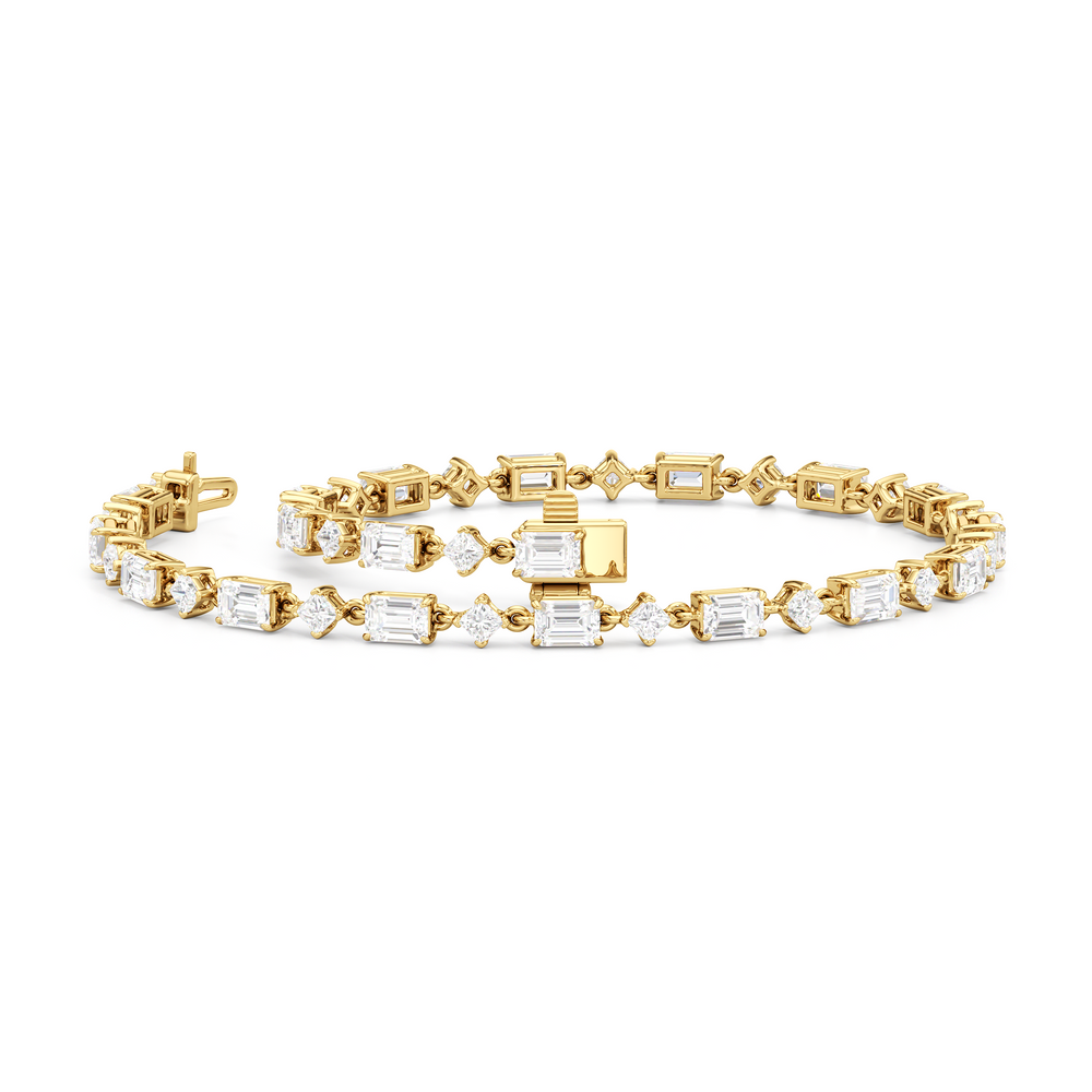 Alternating Emerald and Princess Tennis Bracelet with 4 1/2 Cut Diamond in 14KT Yellow Gold view 3
