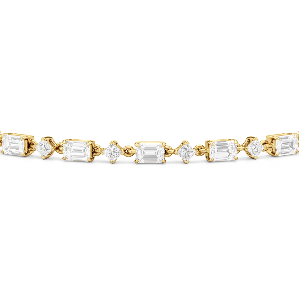 Alternating Emerald and Princess Tennis Bracelet with 4 1/2 Cut Diamond in 14KT Yellow Gold view 6
