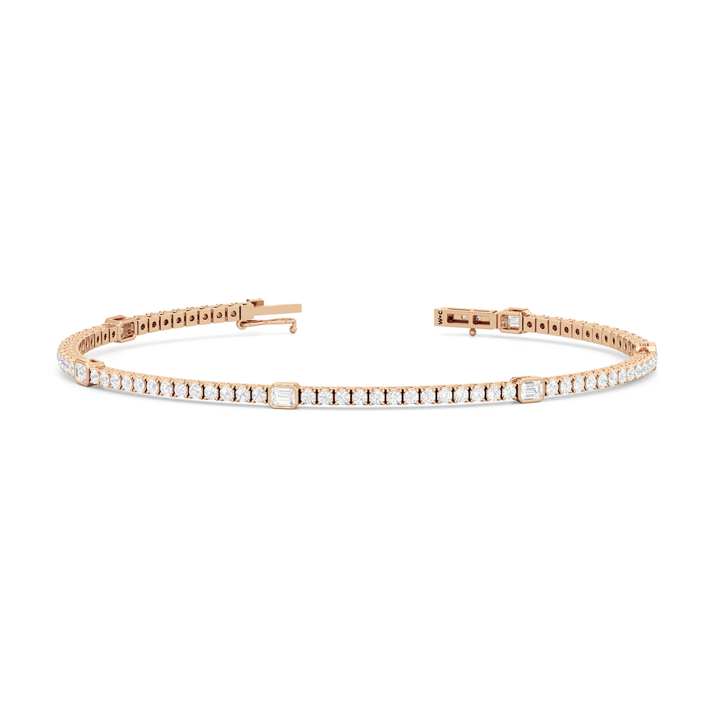 Emerald Station Tennis Bracelet with 2 Cut Diamond in 14KT Rose Gold view 2
