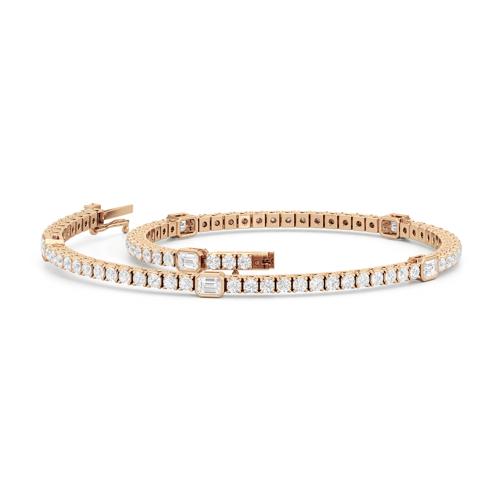Emerald Station Tennis Bracelet with 2 Cut Diamond in 14KT Rose Gold view 3
