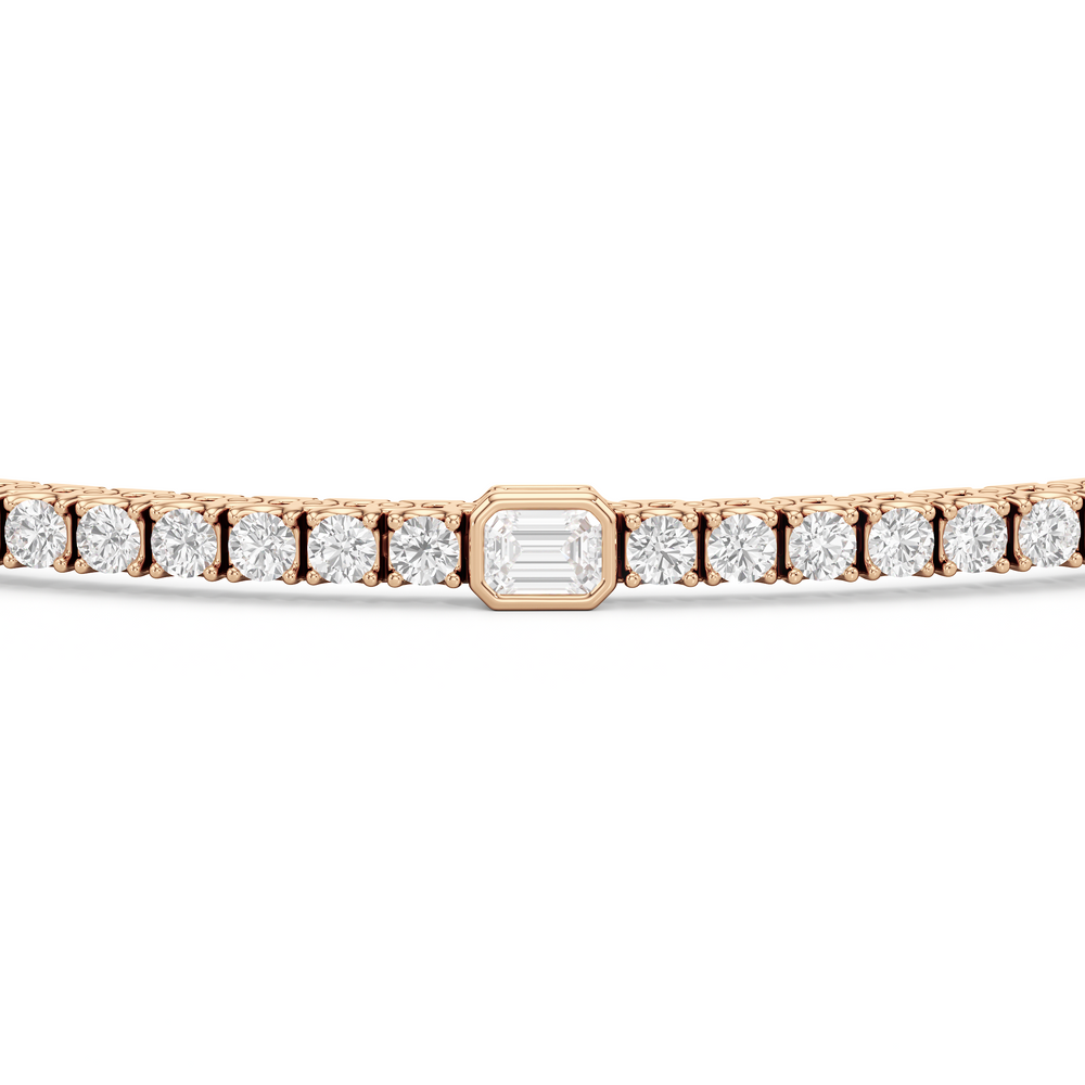 Emerald Station Tennis Bracelet with 2 Cut Diamond in 14KT Rose Gold view 6
