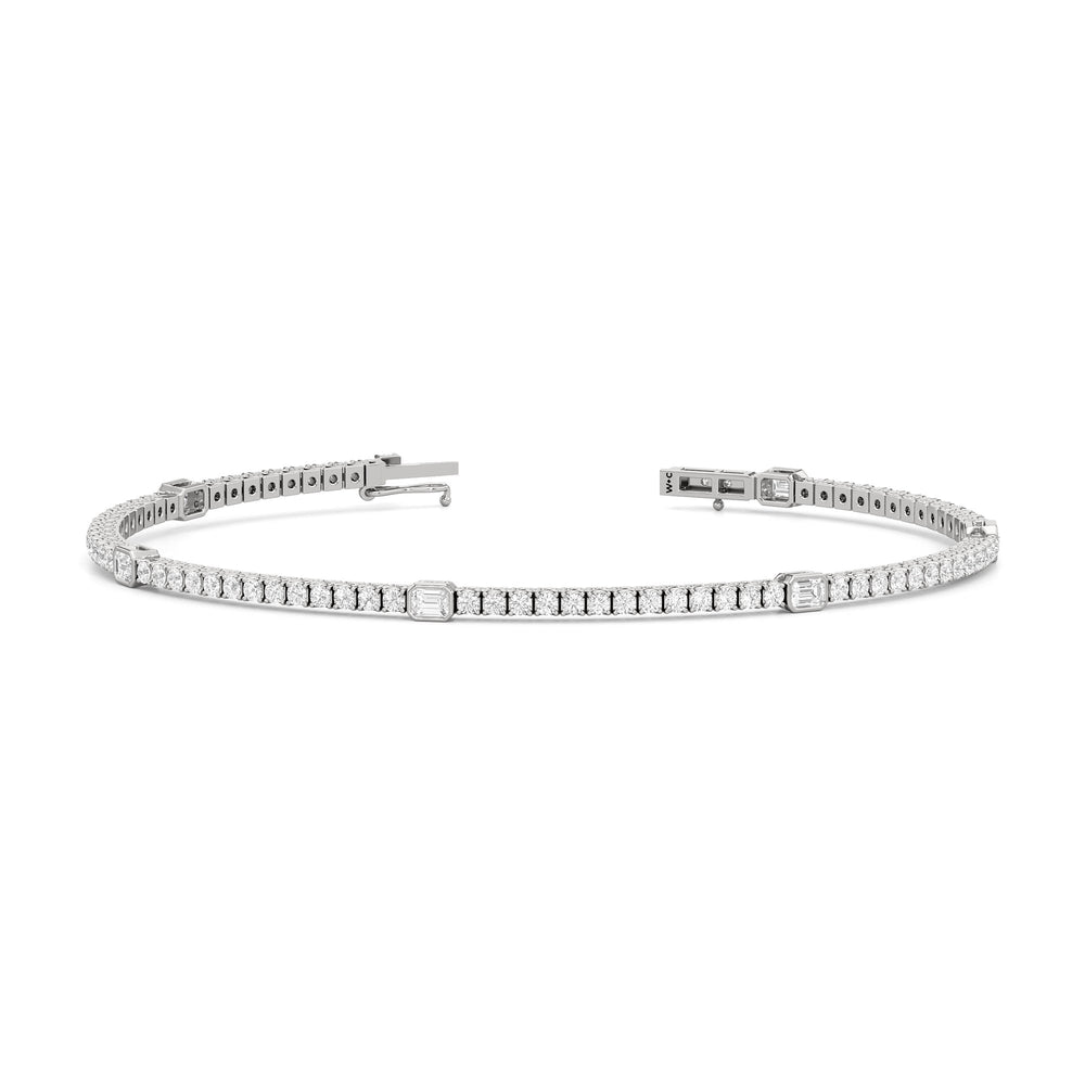 Emerald Station Tennis Bracelet with 2 Cut Diamond in 14KT White Gold view 2
