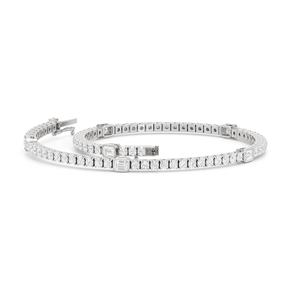 Emerald Station Tennis Bracelet with 2 Cut Diamond in 14KT White Gold view 3
