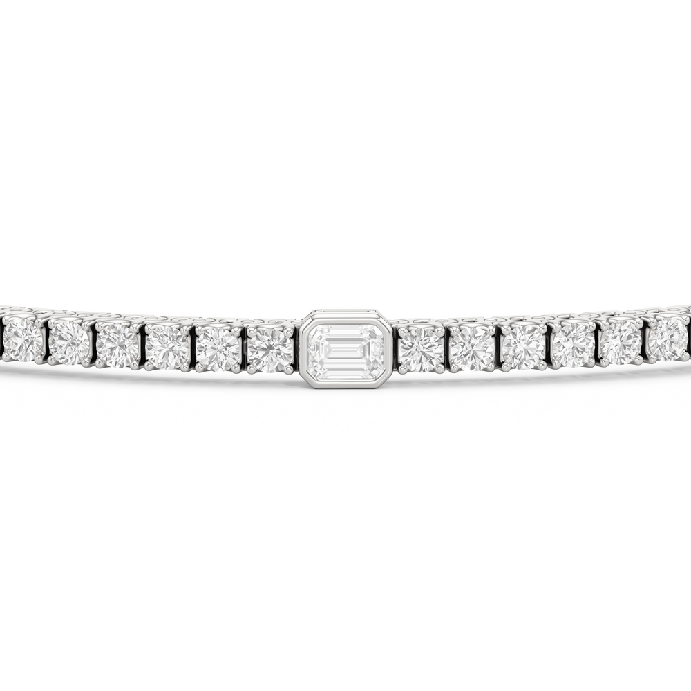 Emerald Station Tennis Bracelet with 2 Cut Diamond in 14KT White Gold view 6
