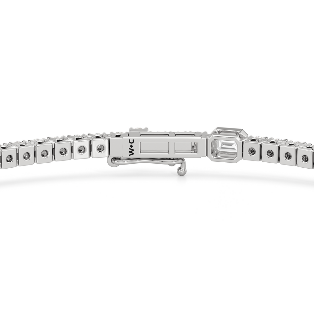 Emerald Station Tennis Bracelet with 2 Cut Diamond in 14KT White Gold view 7

