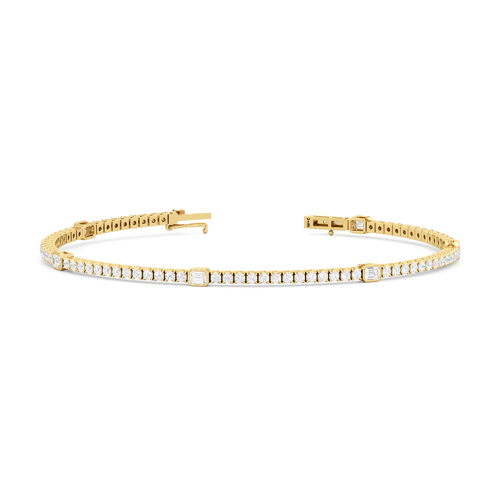 Emerald Station Tennis Bracelet with 2 Cut Diamond in 14KT Yellow Gold view 2
