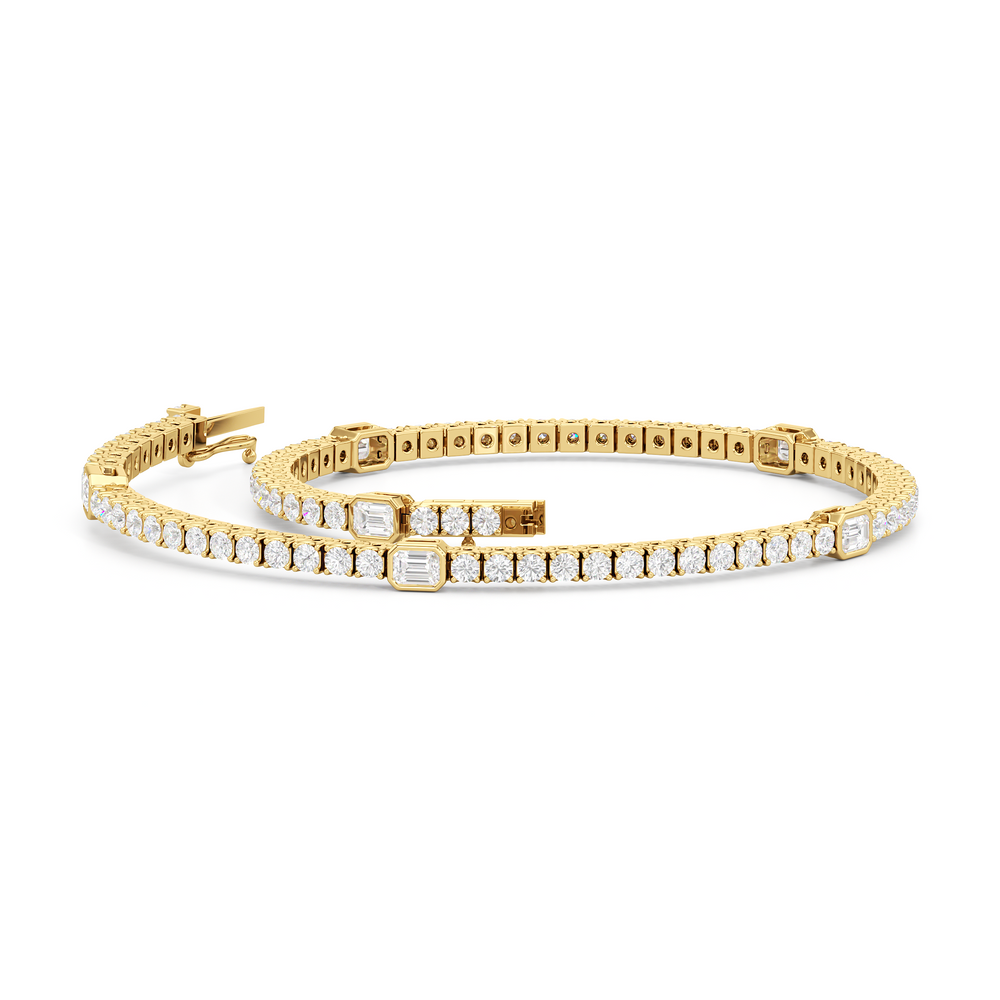 Emerald Station Tennis Bracelet with 2 Cut Diamond in 14KT Yellow Gold view 3
