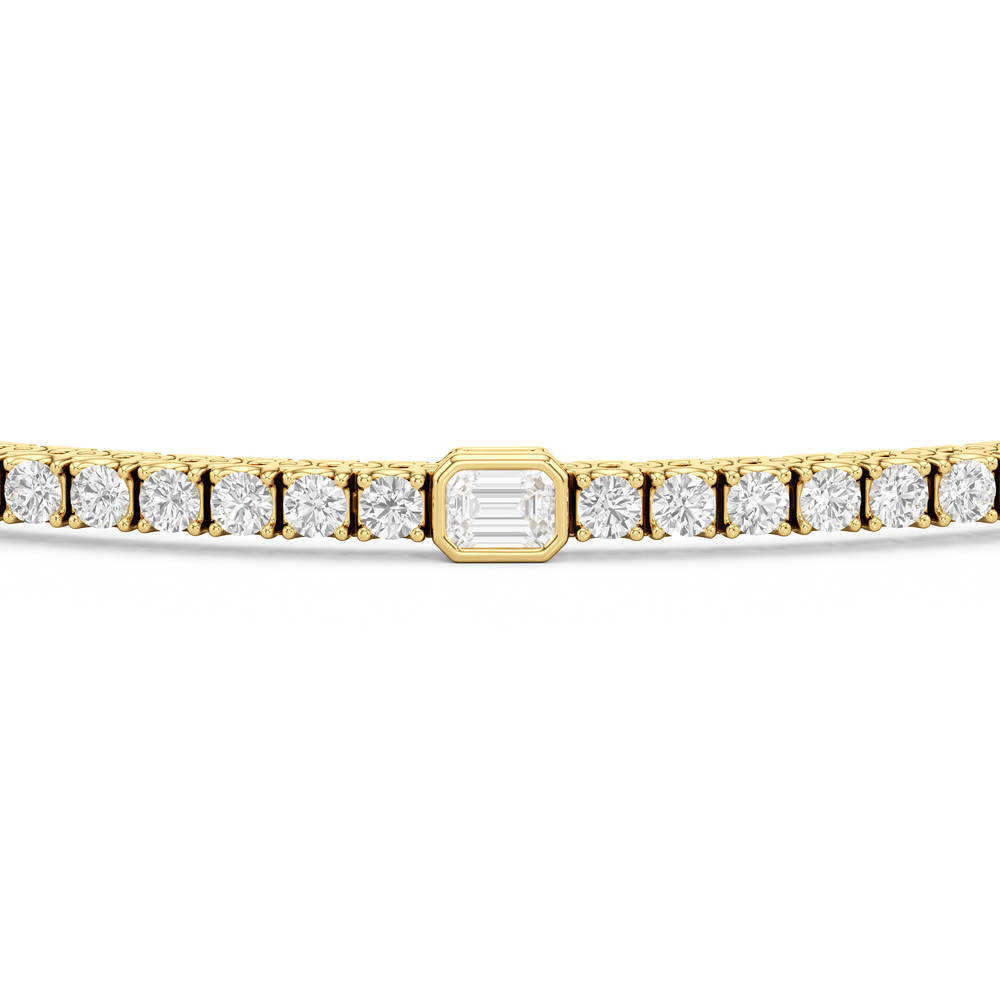 Emerald Station Tennis Bracelet with 2 Cut Diamond in 14KT Yellow Gold view 6
