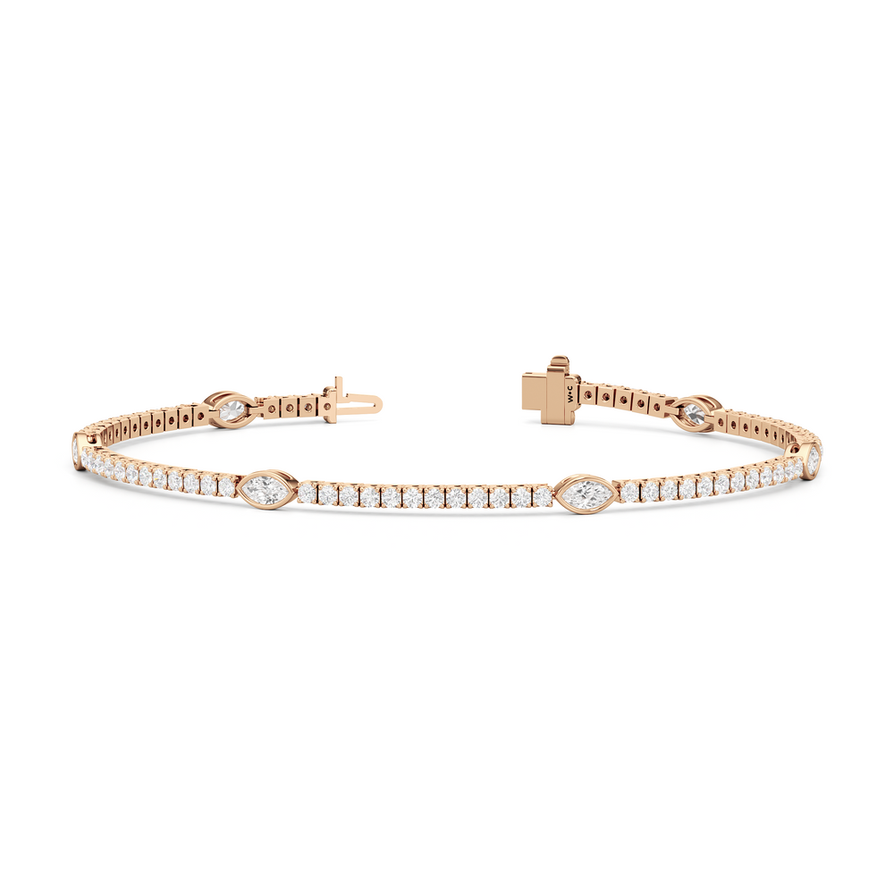 Marquise Station Tennis Bracelet with 2 3/4 Cut Diamond in 14KT Rose Gold view 2
