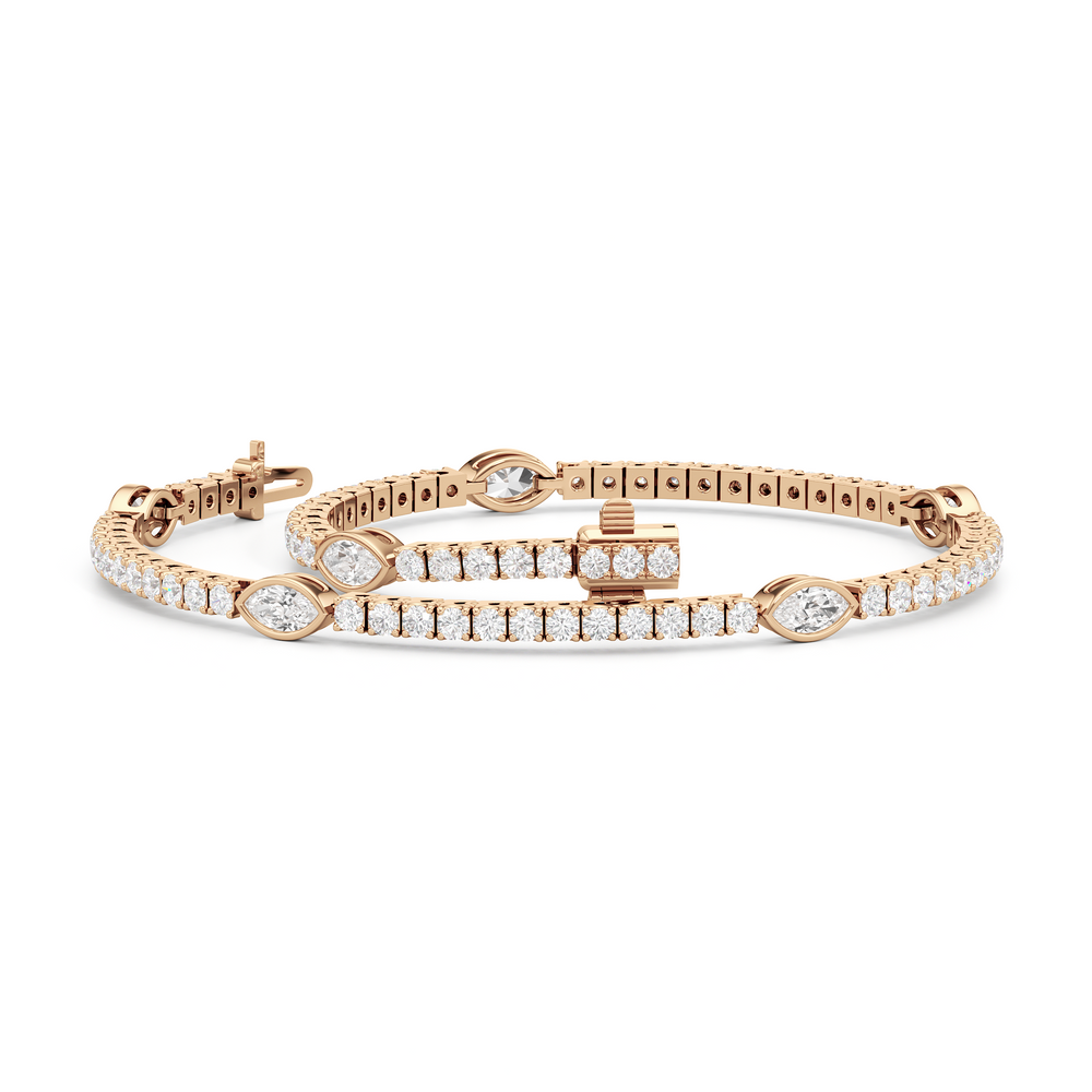 Marquise Station Tennis Bracelet with 2 3/4 Cut Diamond in 14KT Rose Gold view 3
