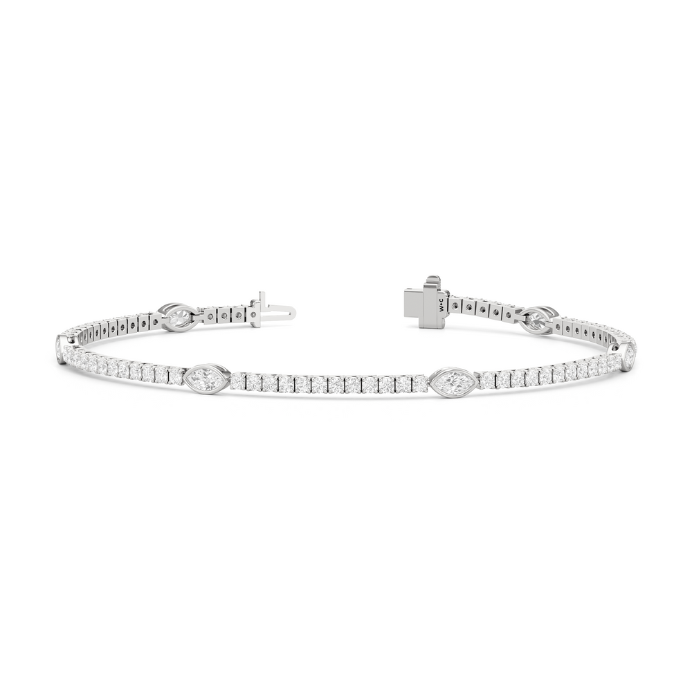 Marquise Station Tennis Bracelet with 2 3/4 Cut Diamond in 14KT White Gold view 2
