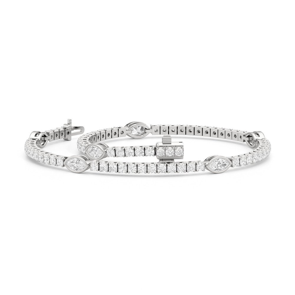Marquise Station Tennis Bracelet with 2 3/4 Cut Diamond in 14KT White Gold view 3
