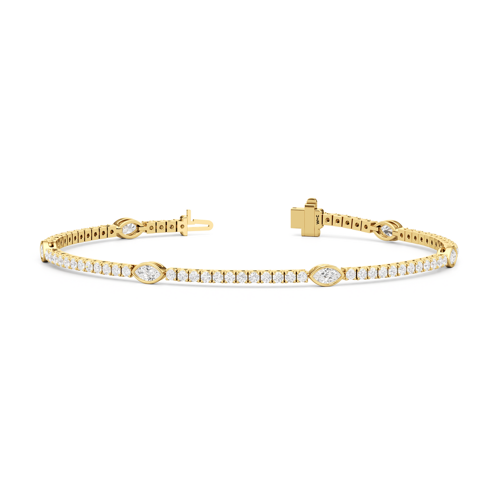 Marquise Station Tennis Bracelet with 2 3/4 Cut Diamond in 14KT Yellow Gold view 2
