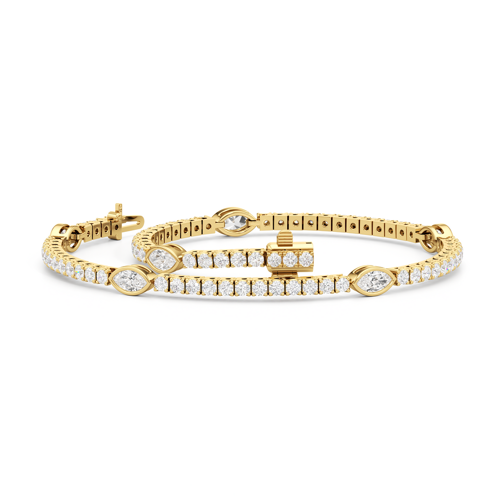 Marquise Station Tennis Bracelet with 2 3/4 Cut Diamond in 14KT Yellow Gold view 3
