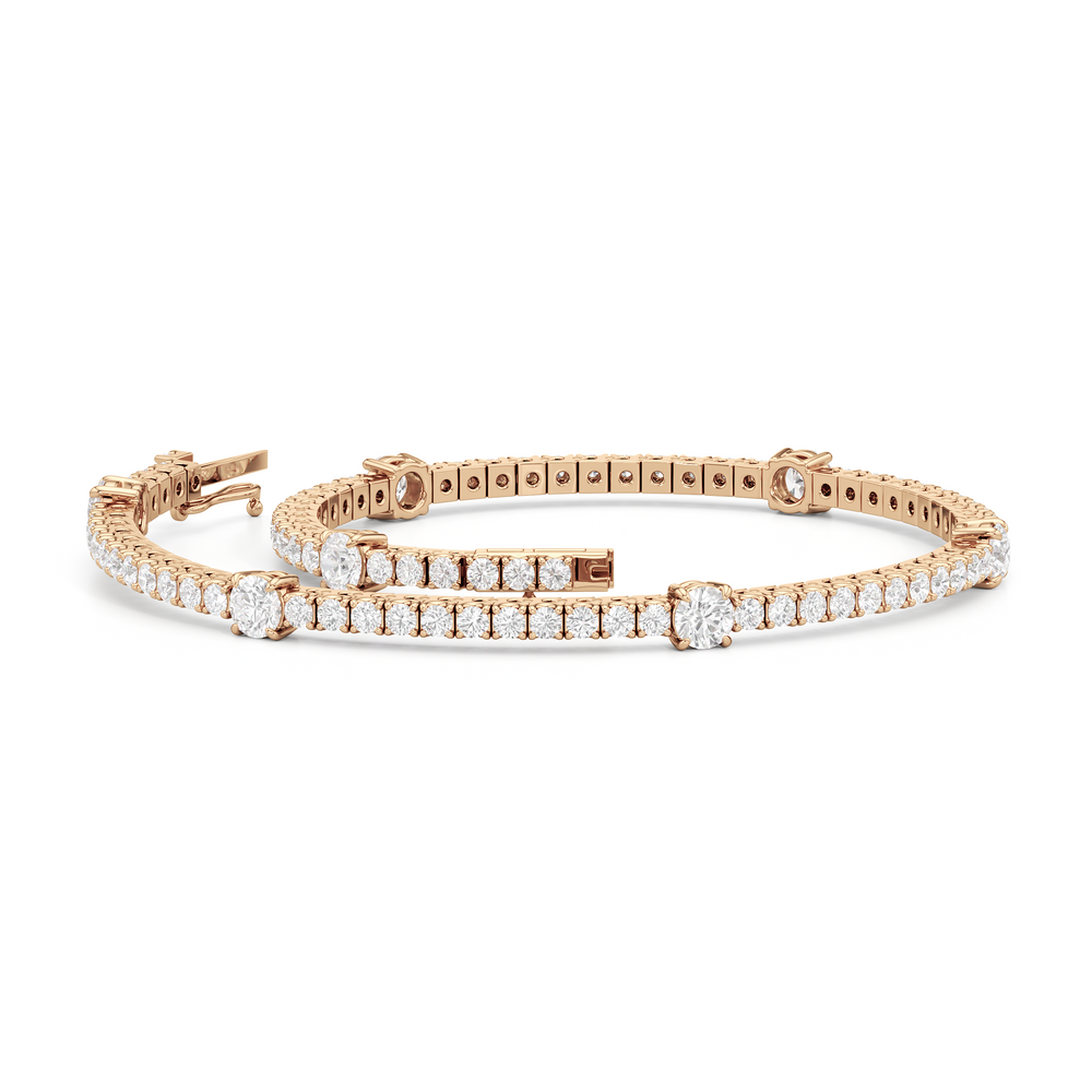 Round Station Tennis Bracelet with 3 Cut Diamond in 14KT Rose Gold view 3
