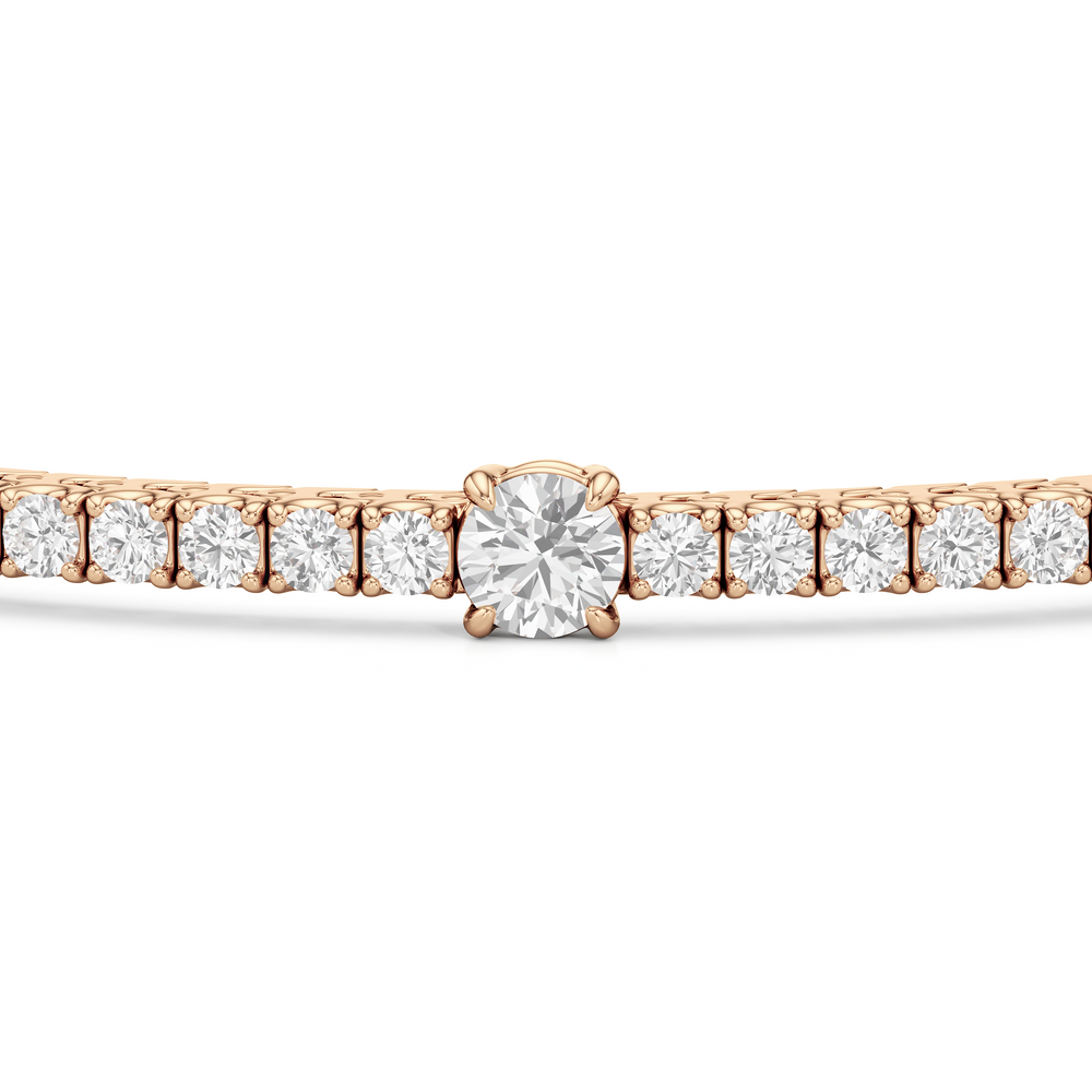 Round Station Tennis Bracelet with 3 Cut Diamond in 14KT Rose Gold view 6
