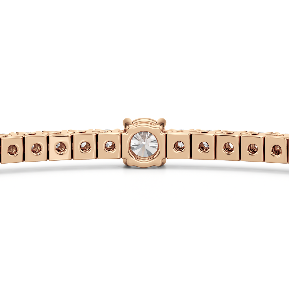 Round Station Tennis Bracelet with 3 Cut Diamond in 14KT Rose Gold view 8
