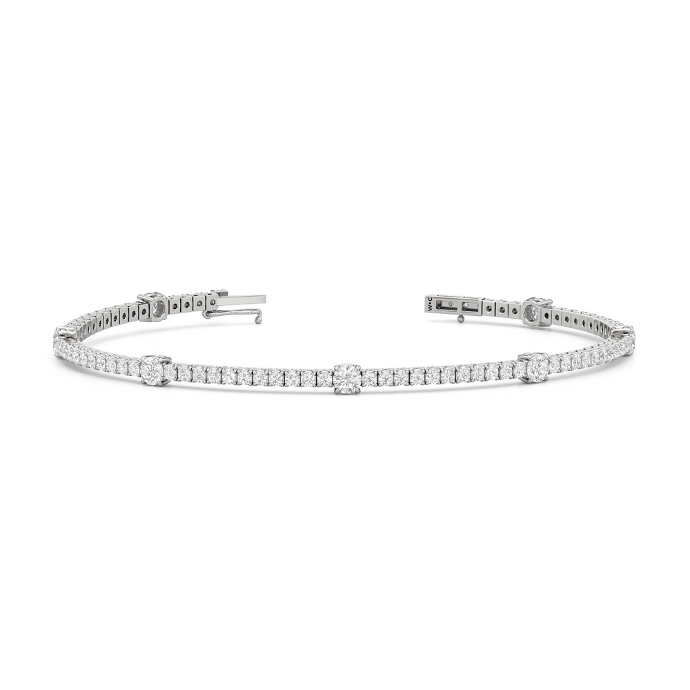 Round Station Tennis Bracelet with 3 Cut Diamond in 14KT White Gold view 2
