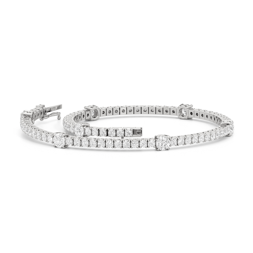 Round Station Tennis Bracelet with 3 Cut Diamond in 14KT White Gold view 3
