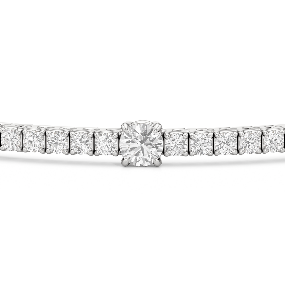 Round Station Tennis Bracelet with 3 Cut Diamond in 14KT White Gold view 6
