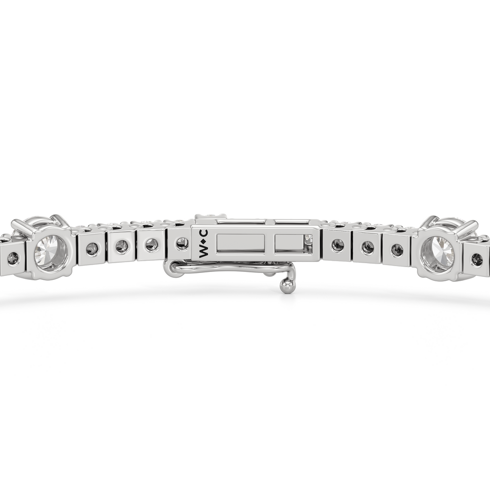 Round Station Tennis Bracelet with 3 Cut Diamond in 14KT White Gold view 7
