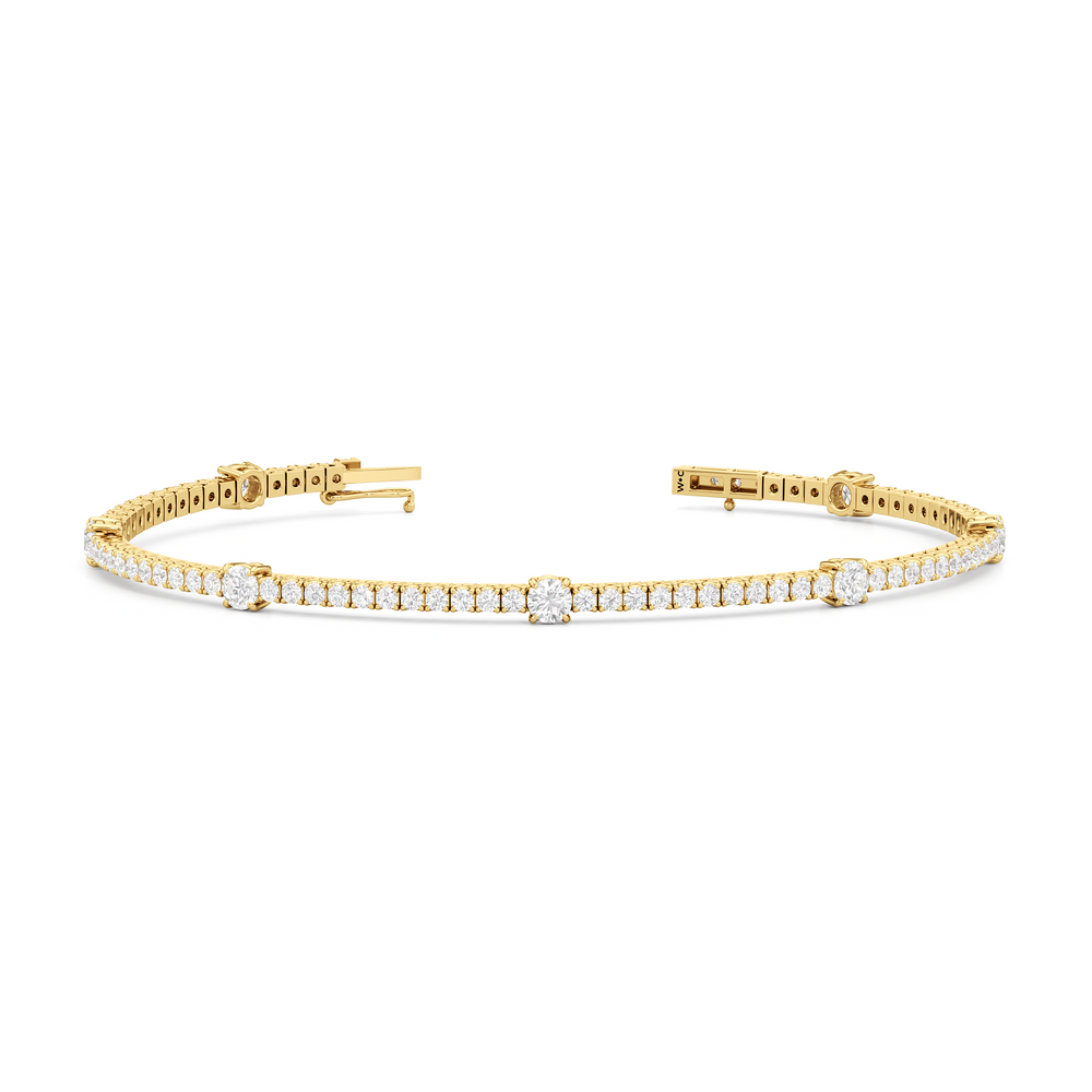 Round Station Tennis Bracelet with 3 Cut Diamond in 14KT Yellow Gold view 2
