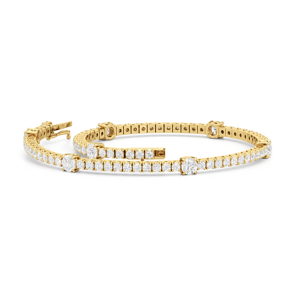 Round Station Tennis Bracelet with 3 Cut Diamond in 14KT Yellow Gold view 3
