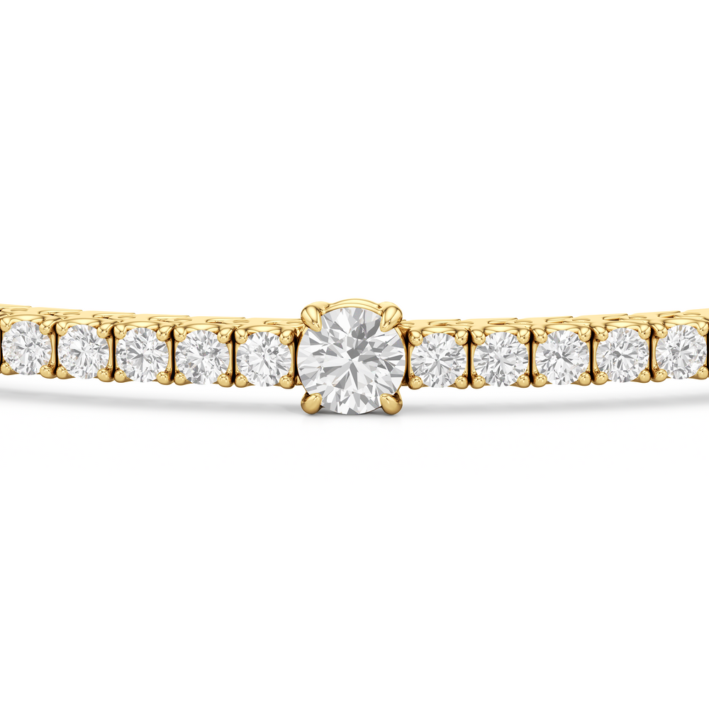 Round Station Tennis Bracelet with 3 Cut Diamond in 14KT Yellow Gold view 6
