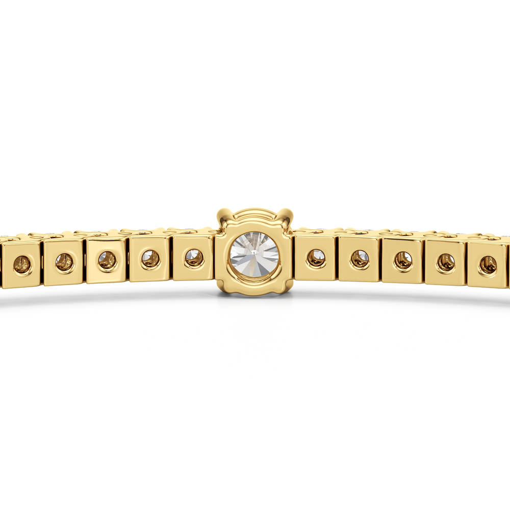 Round Station Tennis Bracelet with 3 Cut Diamond in 14KT Yellow Gold view 8
