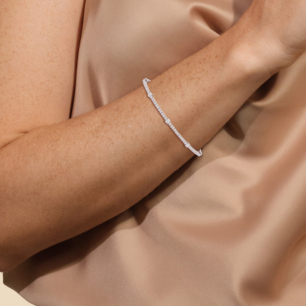 Round Station Tennis Bracelet with 3 Cut Diamond in 14KT Rose Gold view 4
