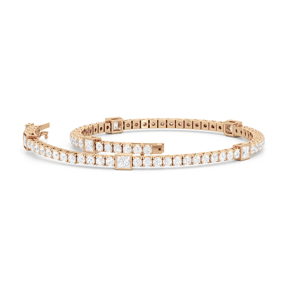 Bezeled Princess Station Tennis Bracelet with 3 Cut Diamond in 14KT Rose Gold view 3
